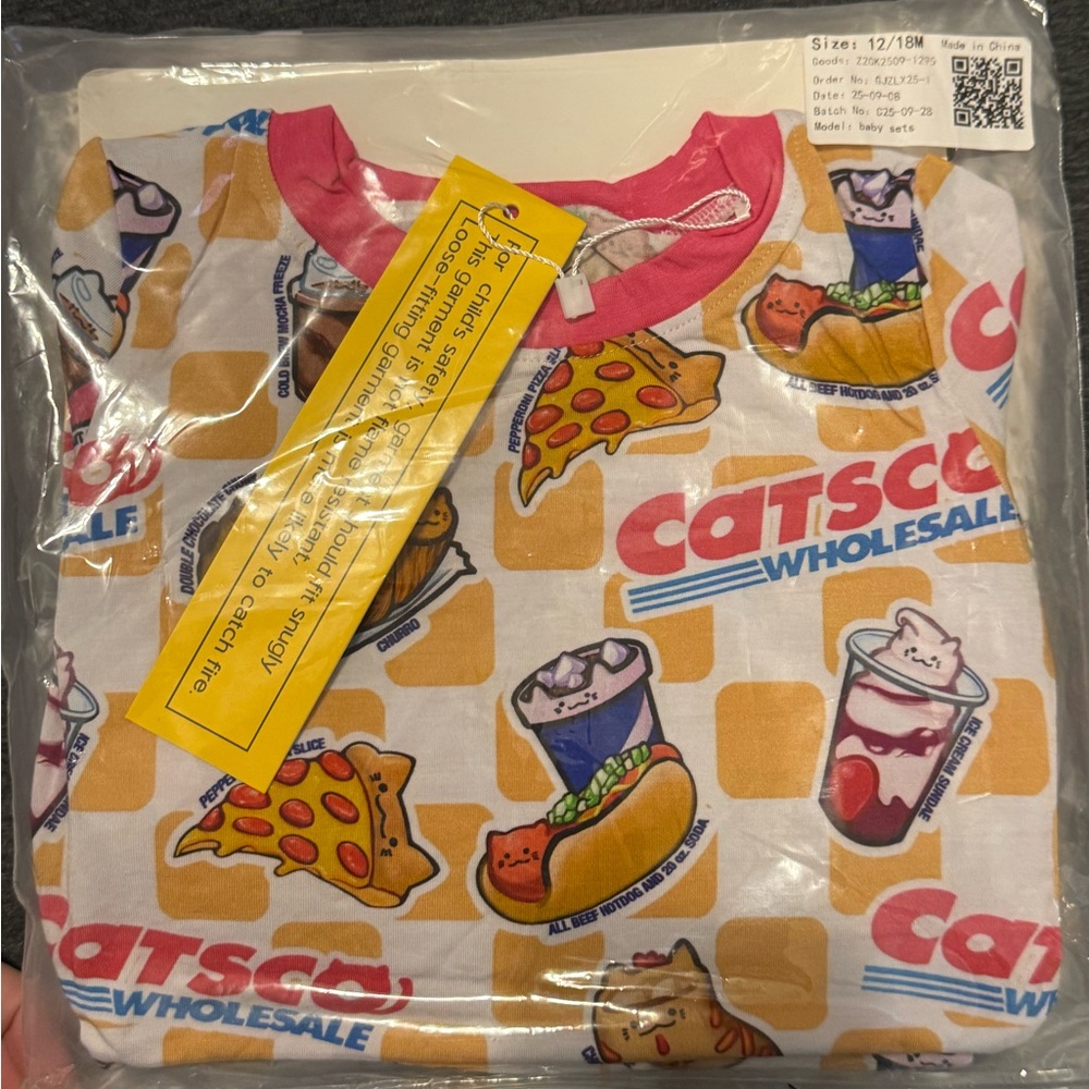 Catsco Wholesale Kids bamboo pajama set- Food Print, Pink Trim